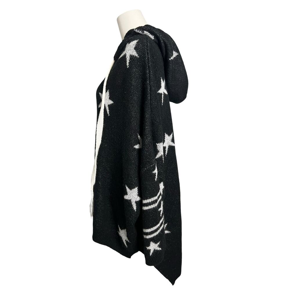 POL Black White Star Hooded Oversized Sweater Hooded Tunic Size Small Boho Indie - Picture 4 of 8